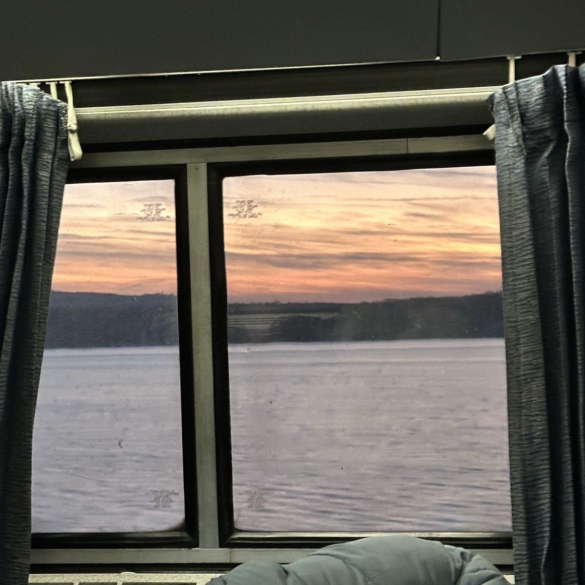 49 sunset through train window